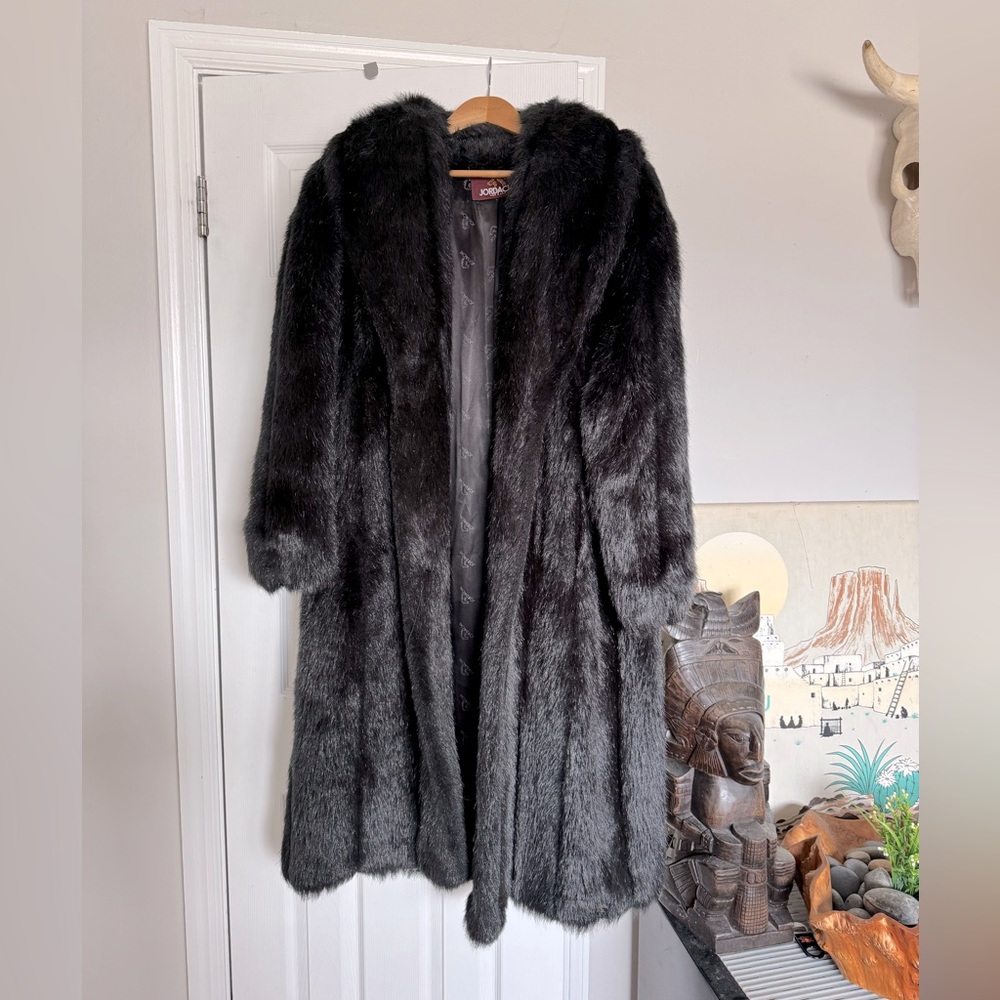 👹Jordache Vintage Fuzzy Teddy Shearling Luxury Black Faux Fur long plus sz 15